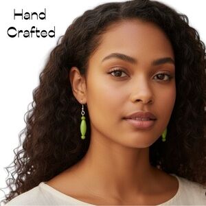 HandCrafted Lime Green Adventurine W Crystals Earrings NWT